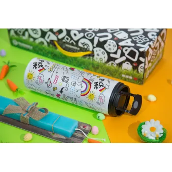 Doodle kids, Πασχαλινή Λαμπάδα με Travel Tumbler θερμό με διπλό καπάκι (600ml, BPA free) & κερί αρωματικό πλακέ (30cm) (ΤΙΡΚΟΥΑΖ)