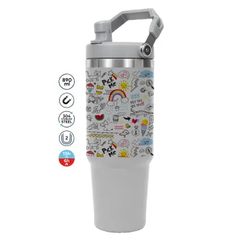 Doodle kids, GREY color, 890ml (30oz) stainless Steel Tumbler with Handle