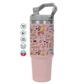 Doodle kids, Pink color, 890ml (30oz) stainless Steel Tumbler with Handle