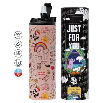 Doodle kids, Tumbler stainless steel PINK 600ml