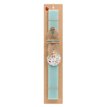 Doodle kids, Easter Set, wooden keychain & aromatic flat Easter candle (30cm) (TURQUOISE)