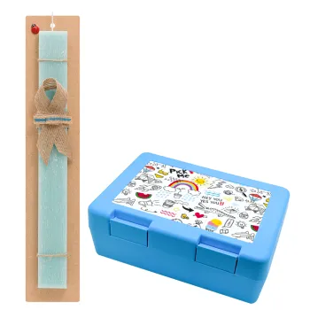 Doodle kids, Easter Set, children's snack container BLUE & Easter aromatic flat candle (30cm) (TURQUOISE)