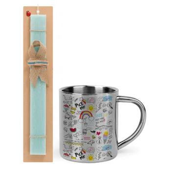 Doodle kids, Easter Set, metallic thermal cup (300ml) & aromatic flat Easter candle (30cm) (TURQUOISE)