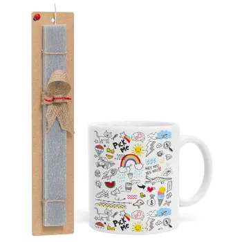 Doodle kids, Easter Set, Ceramic Cup (330ml) & Easter aromatic flat candle (30cm) (GRAY)