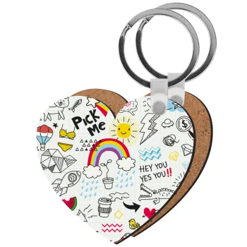 Doodle kids, Μπρελόκ Ξύλινο καρδιά MDF