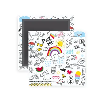 Doodle kids, Μαγνητάκι ψυγείου τετράγωνο διάστασης 5x5cm