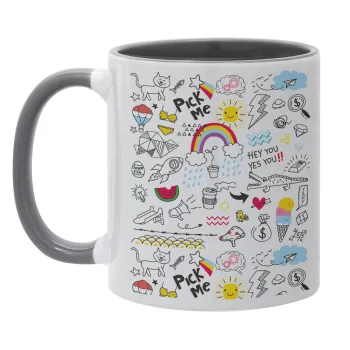 Doodle kids, Mug colored grey, ceramic, 330ml