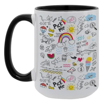 Doodle kids, Κούπα Mega 15oz, κεραμική Μαύρη, 450ml