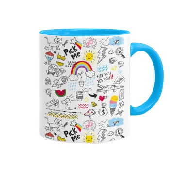 Doodle kids, Mug colored light blue, ceramic, 330ml