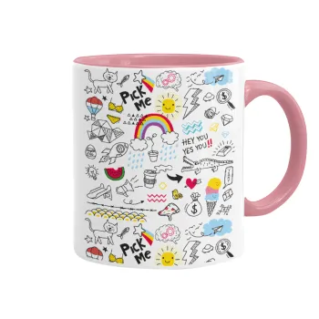 Doodle kids, Mug colored pink, ceramic, 330ml