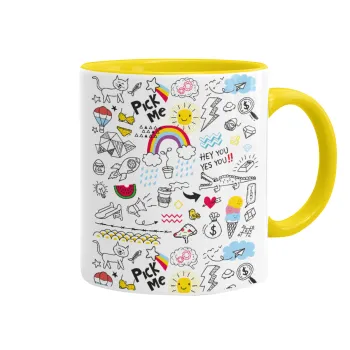 Doodle kids, Mug colored yellow, ceramic, 330ml
