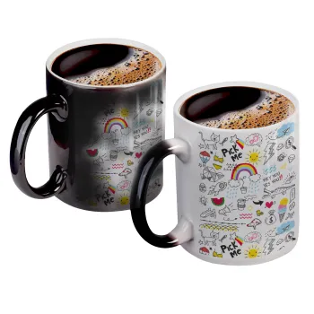 Doodle kids, Color changing magic Mug, ceramic, 330ml when adding hot liquid inside, the black colour desappears (1 pcs)