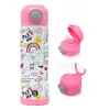 Children's hot water bottle, stainless steel, with safety straw, PINK (500ml)