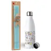Easter Set, metallic stainless steel water bottle (750ml) & aromatic flat Easter candle (30cm) (TURQUOISE)