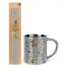 Easter Set, metallic thermal cup (300ml) & Easter aromatic flat candle (30cm) (GRAY)