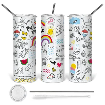 Doodle kids, Tumbler ποτήρι θερμό από ανοξείδωτο ατσάλι 600ml, με μεταλλικό καλαμάκι & βούρτσα καθαρισμού