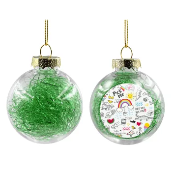 Doodle kids, Transparent Christmas tree ball ornament with green filling 8cm