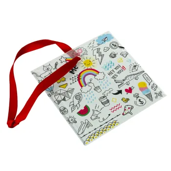 Doodle kids, Στολίδι Χριστουγεννιάτικο στολίδι γυάλινο τετράγωνο 9x9cm