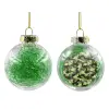 Transparent Christmas tree ball ornament with green filling 8cm