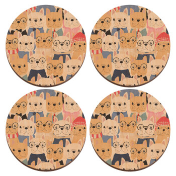 Σκύλοι, ΣΕΤ x4 Σουβέρ ξύλινα στρογγυλά plywood (9cm)