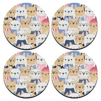 Σκύλοι, ΣΕΤ 4 Σουβέρ ξύλινα στρογγυλά (9cm)