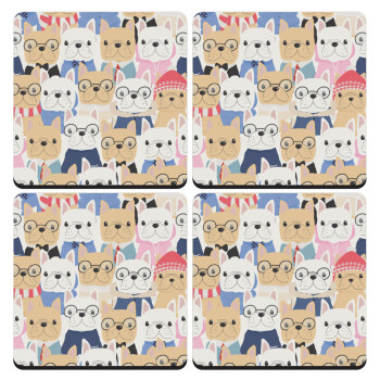 Σκύλοι, ΣΕΤ 4 Σουβέρ ξύλινα τετράγωνα (9cm)