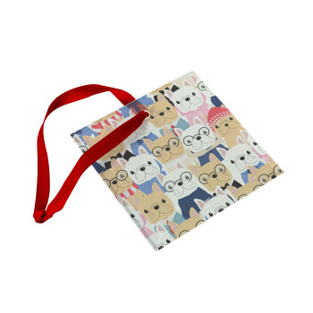 Σκύλοι, Christmas ornament, glass square ornament 9x9cm