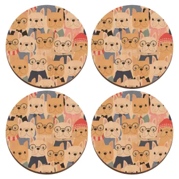 Σκύλοι, ΣΕΤ x4 Σουβέρ ξύλινα στρογγυλά plywood (9cm)