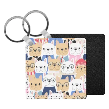 Σκύλοι, Μπρελόκ Δερματίνη, τετράγωνο ΜΑΥΡΟ (5x5cm)