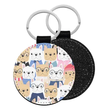 Σκύλοι, Μπρελόκ Δερματίνη, στρογγυλό ΜΑΥΡΟ (5cm)