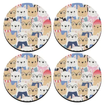 Σκύλοι, ΣΕΤ 4 Σουβέρ ξύλινα στρογγυλά (9cm)