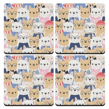 Σκύλοι, ΣΕΤ 4 Σουβέρ ξύλινα τετράγωνα (9cm)