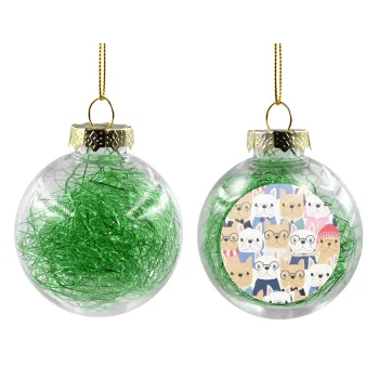 Σκύλοι, Στολίδι Χριστουγεννιάτικη μπάλα δένδρου διάφανη με πράσινο γέμισμα 8cm