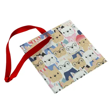 Σκύλοι, Christmas ornament, glass square ornament 9x9cm