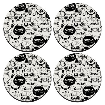 Γάτες, SET of 4 round wooden coasters (9cm)