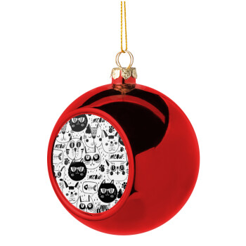 Γάτες, Χριστουγεννιάτικη μπάλα δένδρου Κόκκινη 8cm