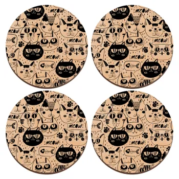 Γάτες, ΣΕΤ x4 Σουβέρ ξύλινα στρογγυλά plywood (9cm)