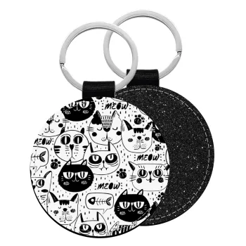 Γάτες, Μπρελόκ Δερματίνη, στρογγυλό ΜΑΥΡΟ (5cm)