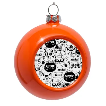 Γάτες, Στολίδι Χριστουγεννιάτικη μπάλα δένδρου Πορτοκαλί 8cm
