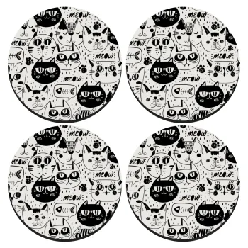 Γάτες, ΣΕΤ 4 Σουβέρ ξύλινα στρογγυλά (9cm)