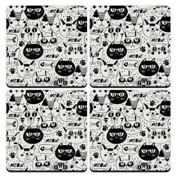 Γάτες, ΣΕΤ 4 Σουβέρ ξύλινα τετράγωνα (9cm)