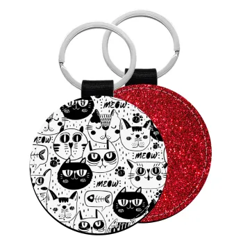 Γάτες, Μπρελόκ Δερματίνη, στρογγυλό ΚΟΚΚΙΝΟ (5cm)