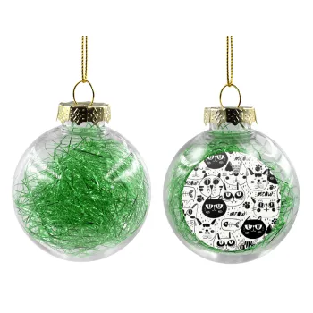 Γάτες, Στολίδι Χριστουγεννιάτικη μπάλα δένδρου διάφανη με πράσινο γέμισμα 8cm