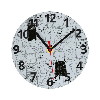 Γάτες γραμμικό σχέδιο, Ρολόι τοίχου γυάλινο (20cm)