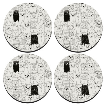 Γάτες γραμμικό σχέδιο, SET of 4 round wooden coasters (9cm)