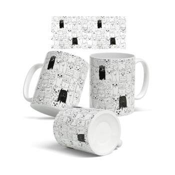 Γάτες γραμμικό σχέδιο, Ceramic coffee mug, 330ml (1pcs)
