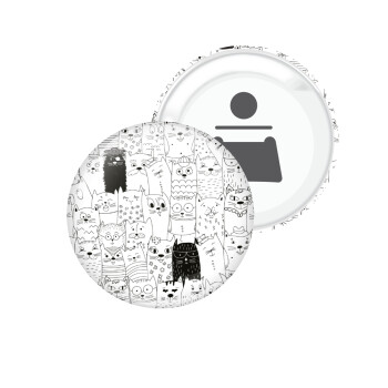 Γάτες γραμμικό σχέδιο, Μαγνητάκι και ανοιχτήρι μπύρας στρογγυλό διάστασης 5,9cm