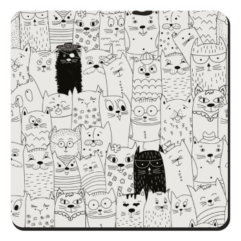 Γάτες γραμμικό σχέδιο, Τετράγωνο μαγνητάκι ξύλινο 9x9cm