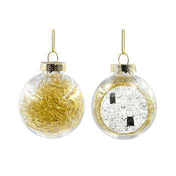 Γάτες γραμμικό σχέδιο, Χριστουγεννιάτικη μπάλα δένδρου διάφανη με χρυσό γέμισμα 8cm