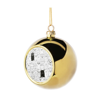 Γάτες γραμμικό σχέδιο, Χριστουγεννιάτικη μπάλα δένδρου Χρυσή 8cm